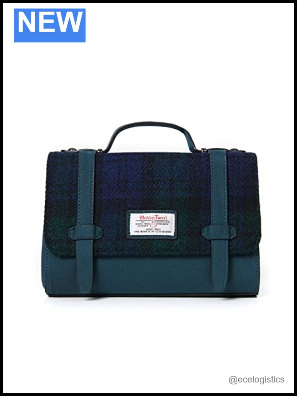Women's Harris Tweed Satchel Handbag with Vegan Leather, Crossbody Shoulder Bag